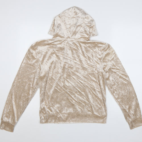 Insignia Womens Beige Crushed Velvet Pullover Hoodie Size S