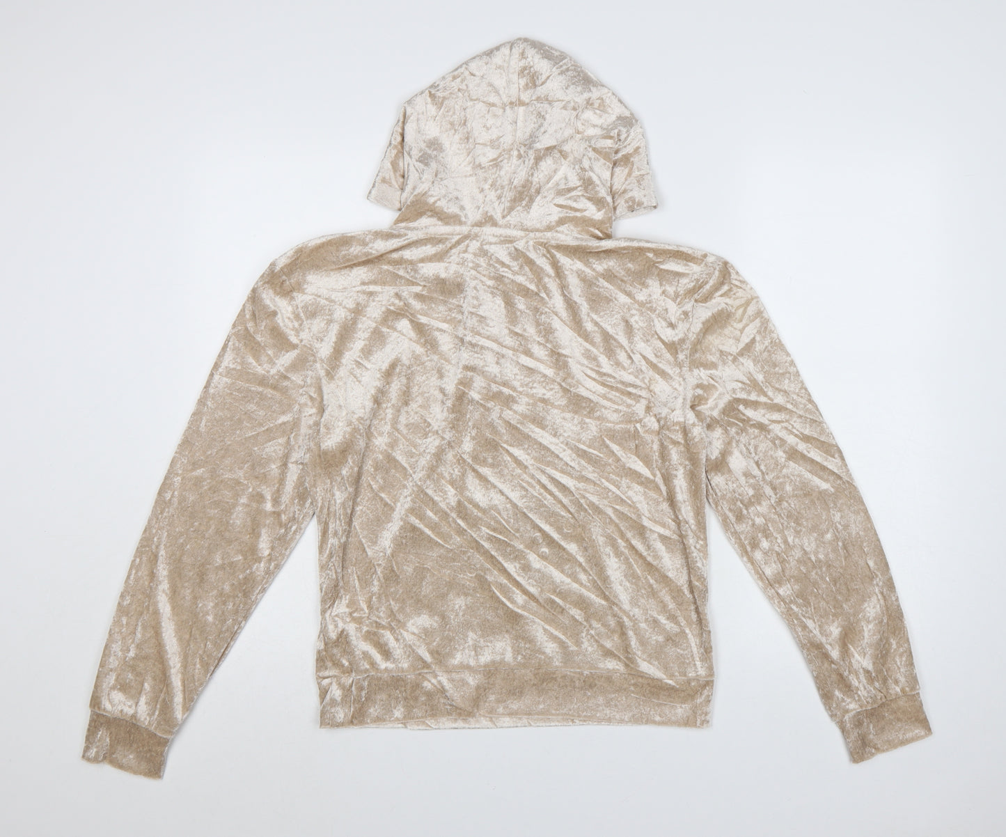 Insignia Womens Beige Crushed Velvet Pullover Hoodie Size S