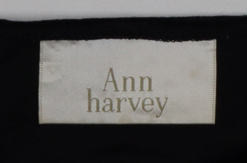 Ann Harvey Women Black Beaded Velvet Blouse UK 24 V-Neck Short Sleeve