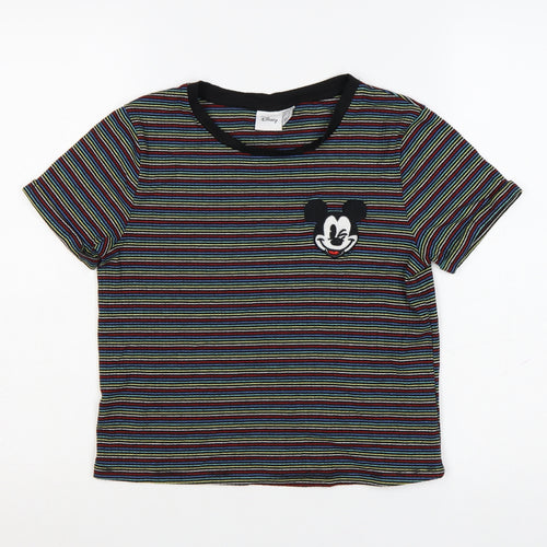Disney Women’s Multicoloured Striped Mickey Mouse Cropped T-Shirt Size 10