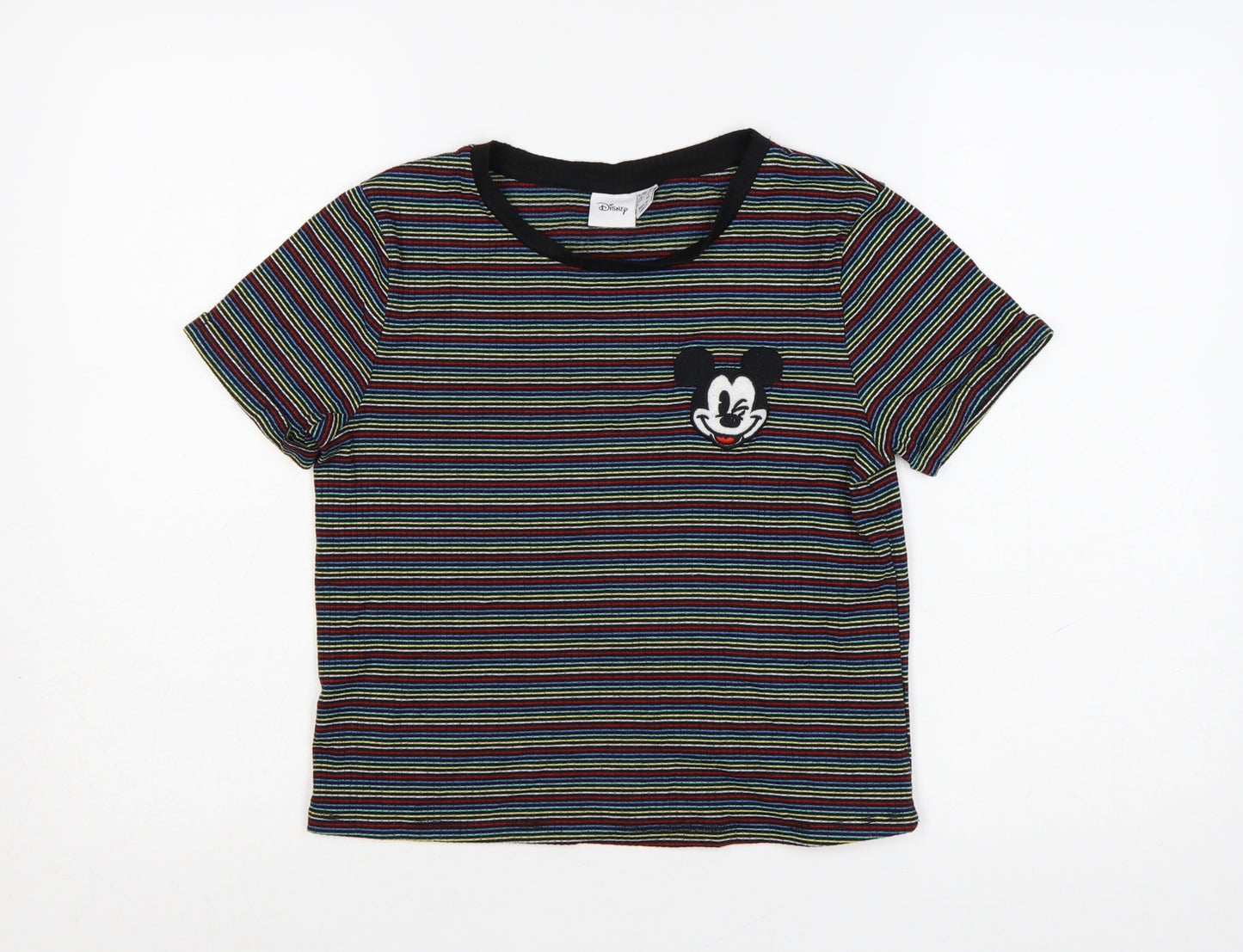Disney Women’s Multicoloured Striped Mickey Mouse Cropped T-Shirt Size 10