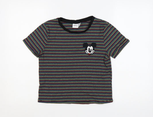 Disney Women’s Multicoloured Striped Mickey Mouse Cropped T-Shirt Size 10