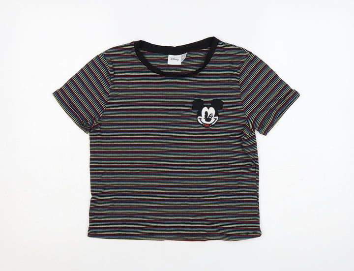 Disney Women’s Multicoloured Striped Mickey Mouse Cropped T-Shirt Size 10