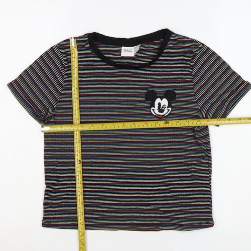 Disney Women’s Multicoloured Striped Mickey Mouse Cropped T-Shirt Size 10
