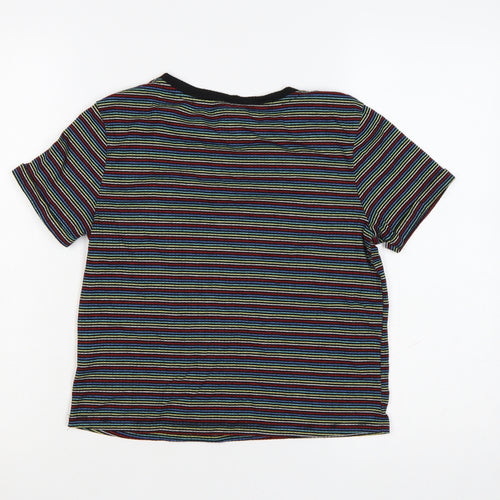 Disney Women’s Multicoloured Striped Mickey Mouse Cropped T-Shirt Size 10