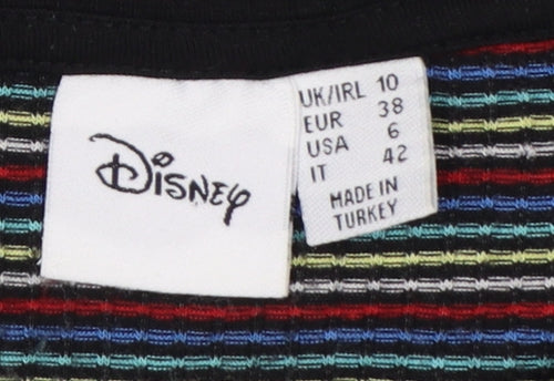 Disney Women’s Multicoloured Striped Mickey Mouse Cropped T-Shirt Size 10