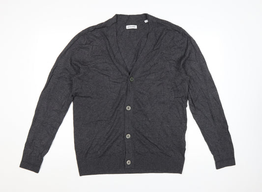 Jack & Jones Men's Grey Cotton Blend V-Neck Cardigan L