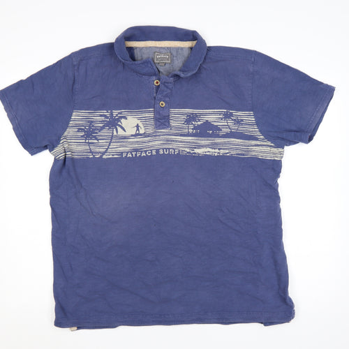 FatFace Men’s Blue XL Cotton Surf Graphic Polo Shirt