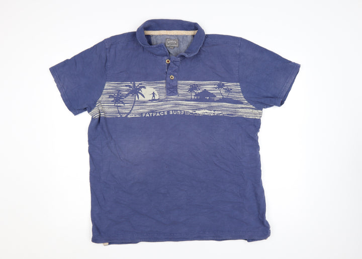 FatFace Men’s Blue XL Cotton Surf Graphic Polo Shirt