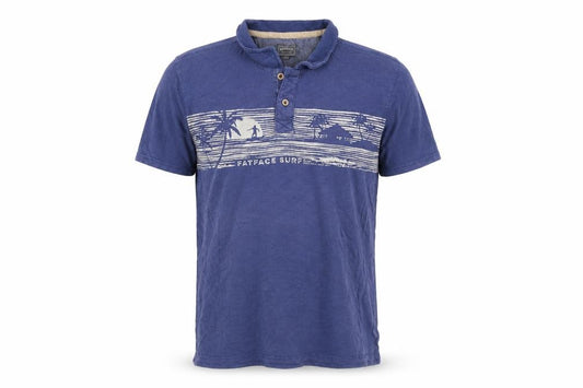 FatFace Men’s Blue XL Cotton Surf Graphic Polo Shirt