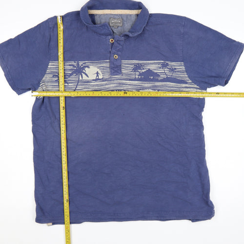 FatFace Men’s Blue XL Cotton Surf Graphic Polo Shirt