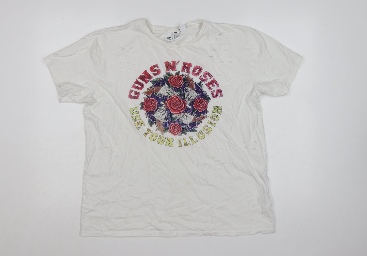 Atmosphere Womens White Guns N' Roses Band T-Shirt Size 16 Cotton