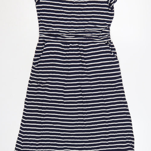 Boden Women Blue White Striped Fit & Flare Dress Size 12 Short Sleeve