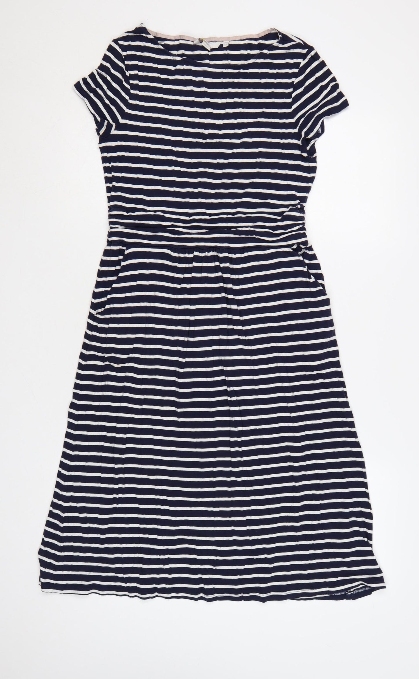 Boden Women Blue White Striped Fit & Flare Dress Size 12 Short Sleeve
