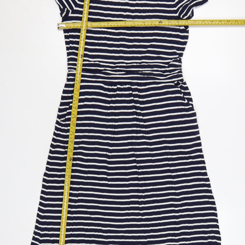 Boden Women Blue White Striped Fit & Flare Dress Size 12 Short Sleeve