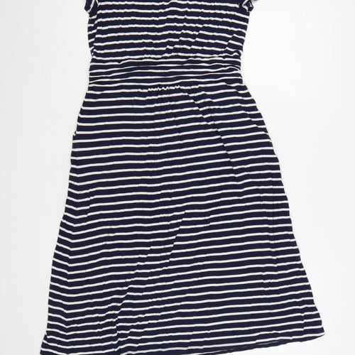 Boden Women Blue White Striped Fit & Flare Dress Size 12 Short Sleeve