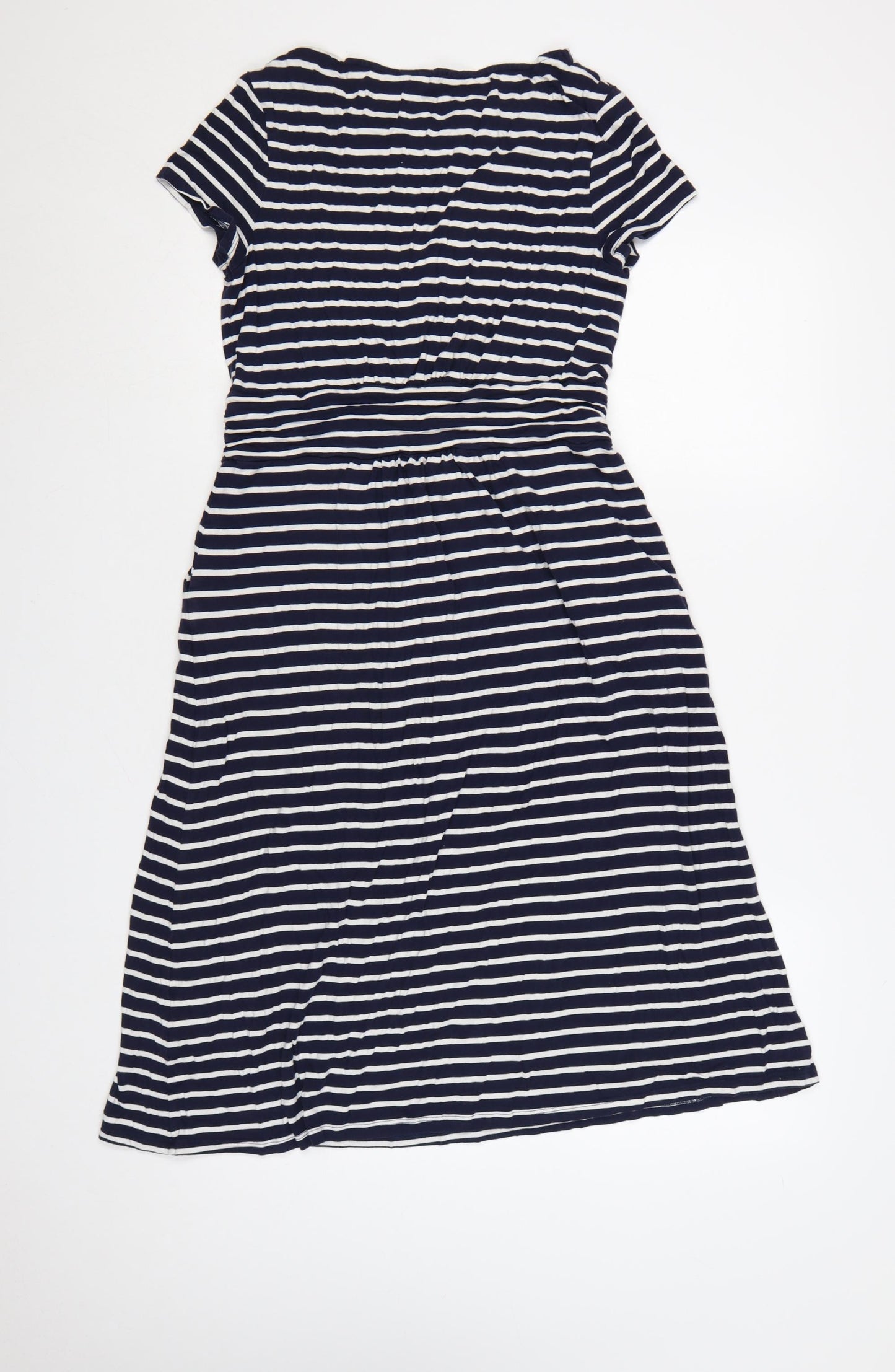 Boden Women Blue White Striped Fit & Flare Dress Size 12 Short Sleeve