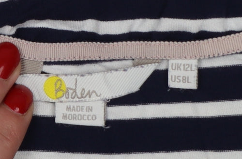 Boden Women Blue White Striped Fit & Flare Dress Size 12 Short Sleeve
