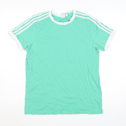 Adidas Womens Green Ringer Crew Neck T-Shirt Size 12