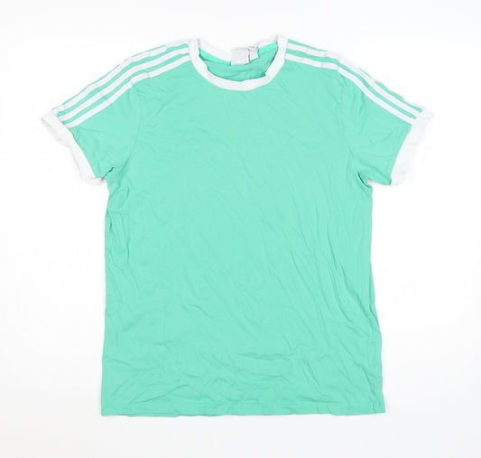 Adidas Womens Green Ringer Crew Neck T-Shirt Size 12