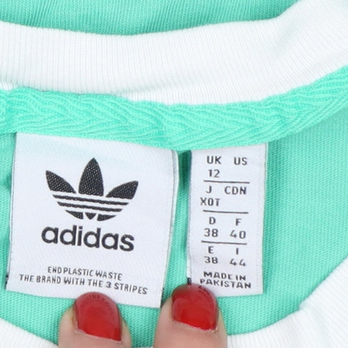 Adidas Womens Green Ringer Crew Neck T-Shirt Size 12