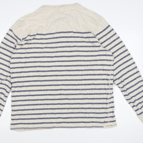 Fat Face Men’s Beige Navy Striped Henley Sweatshirt 2XL Cotton