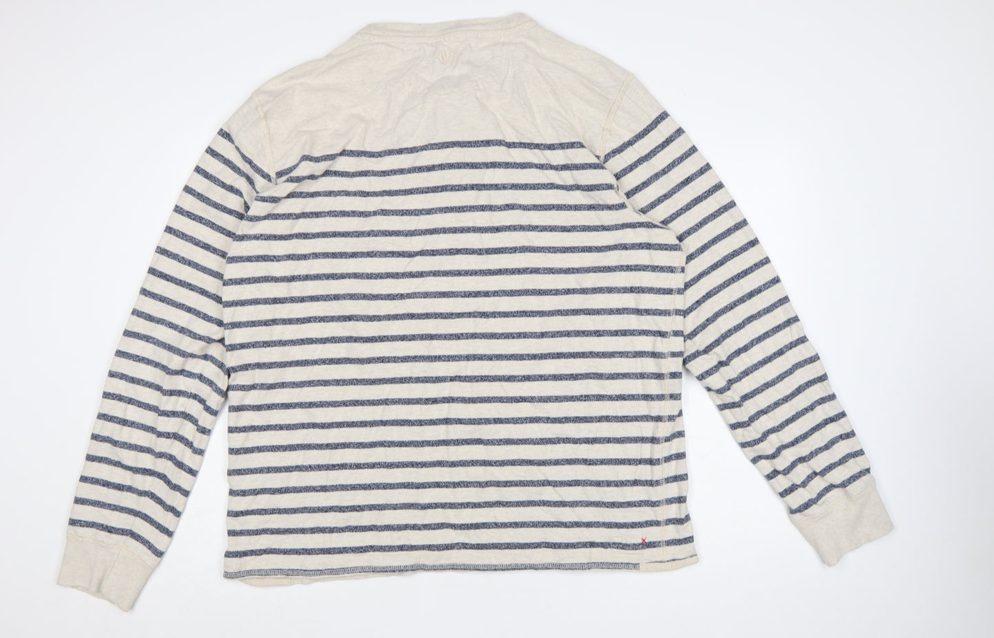 Fat Face Men’s Beige Navy Striped Henley Sweatshirt 2XL Cotton