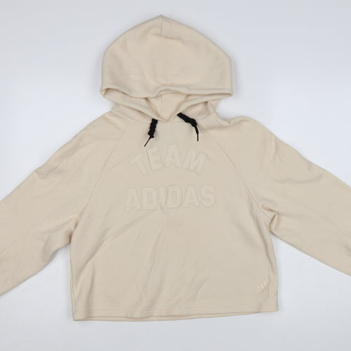 Adidas Women's Beige XS Pullover Hoodie Team Logo Cotton Blend