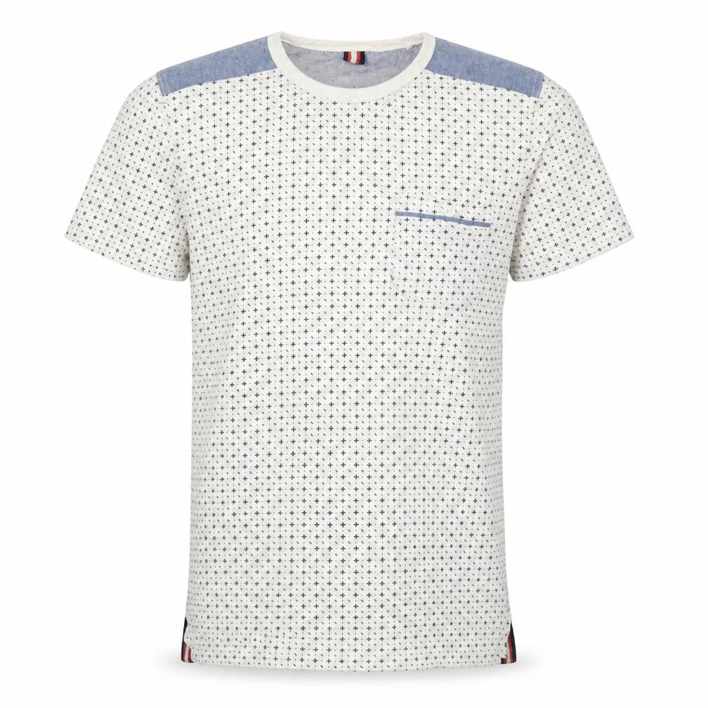 Soviet Men's White Geometric Cotton Crew Neck T-Shirt Medium