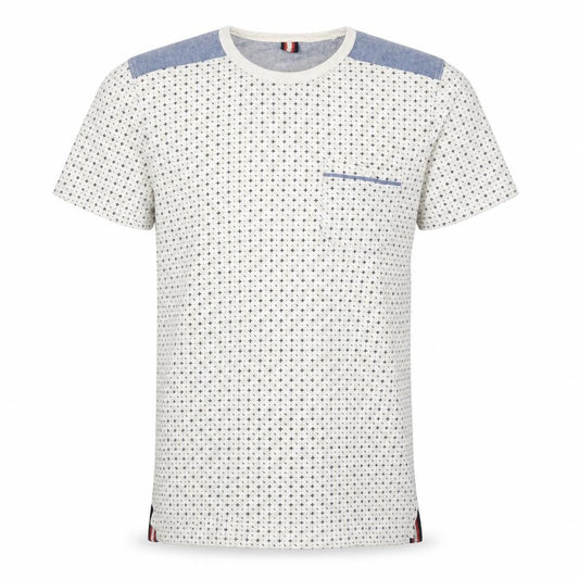 Soviet Men's White Geometric Cotton Crew Neck T-Shirt Medium