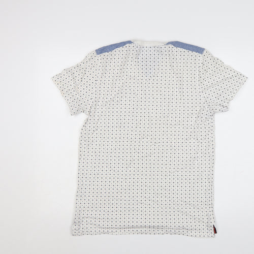 Soviet Men's White Geometric Cotton Crew Neck T-Shirt Medium