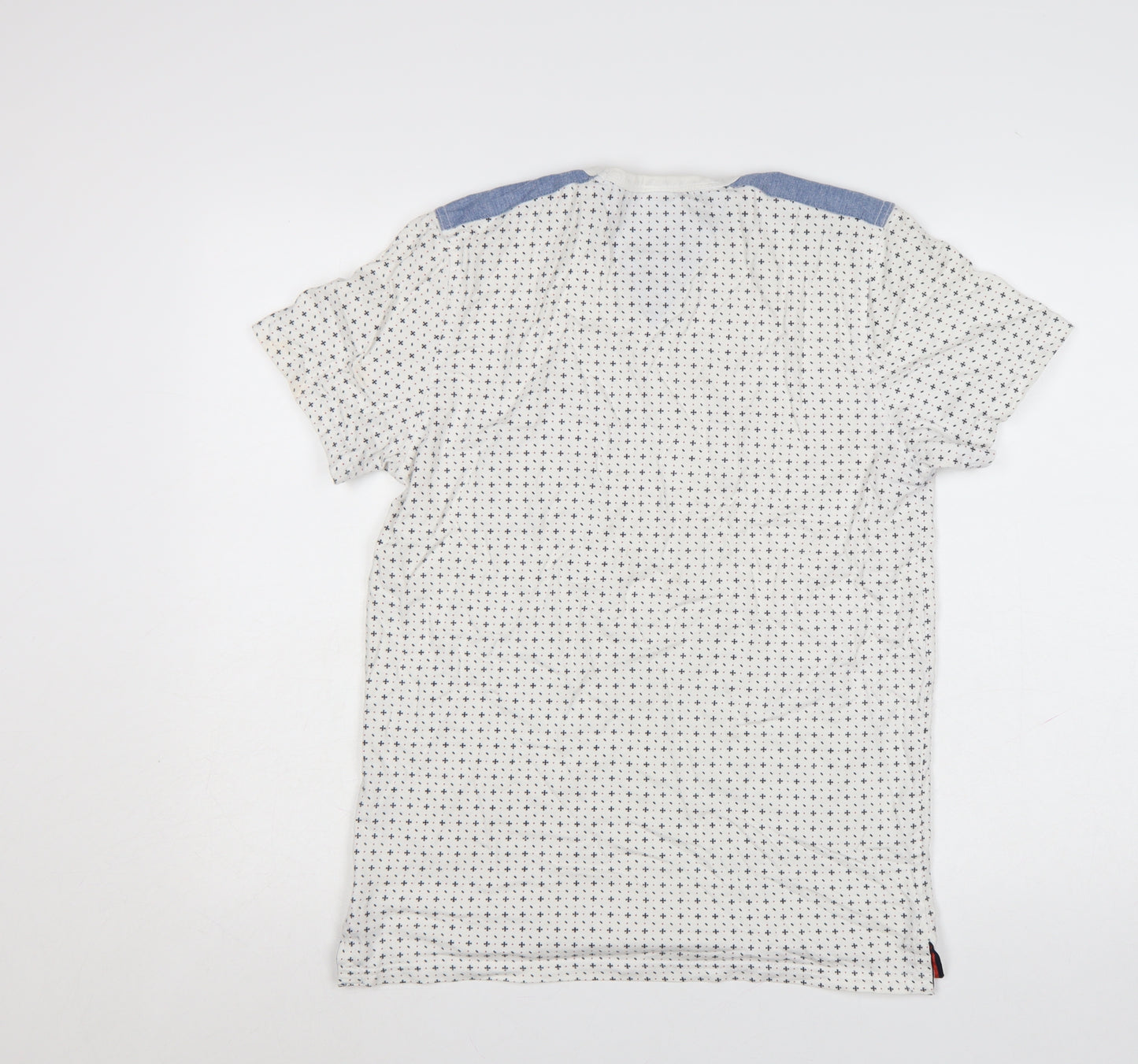Soviet Men's White Geometric Cotton Crew Neck T-Shirt Medium