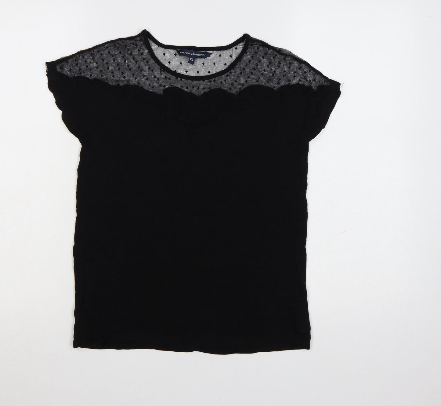 French Connection Womens Black Mesh Detail Tunic Blouse XS