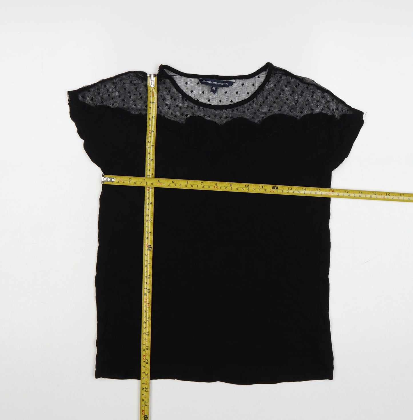 French Connection Womens Black Mesh Detail Tunic Blouse XS