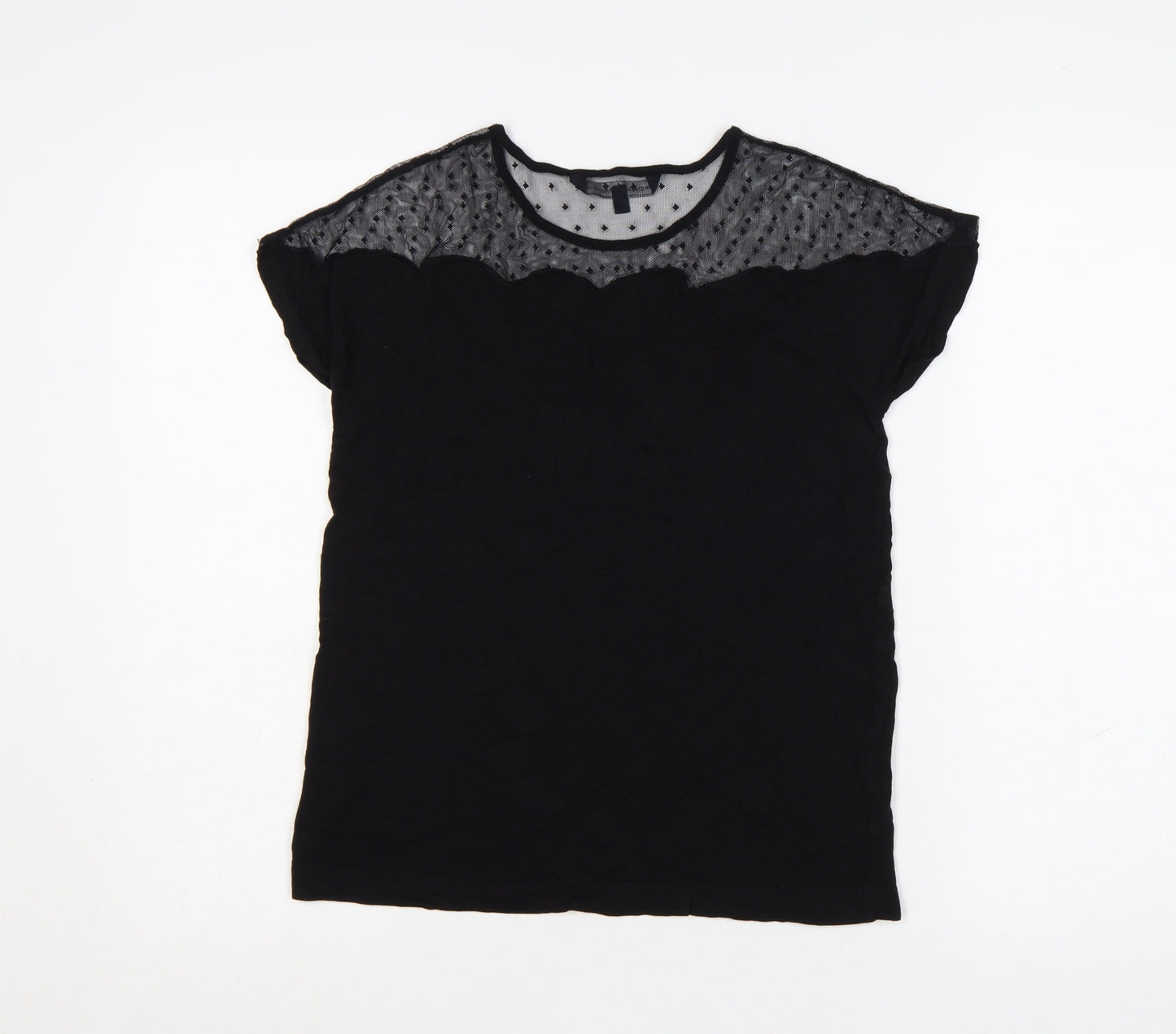 French Connection Womens Black Mesh Detail Tunic Blouse XS