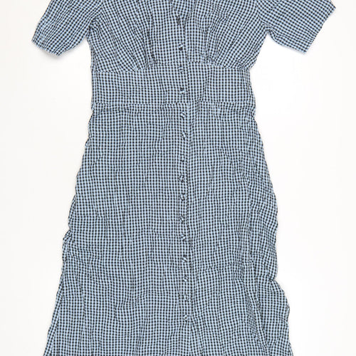 Nobody's Child Women's Blue Check Midi Shirt Dress Size 12