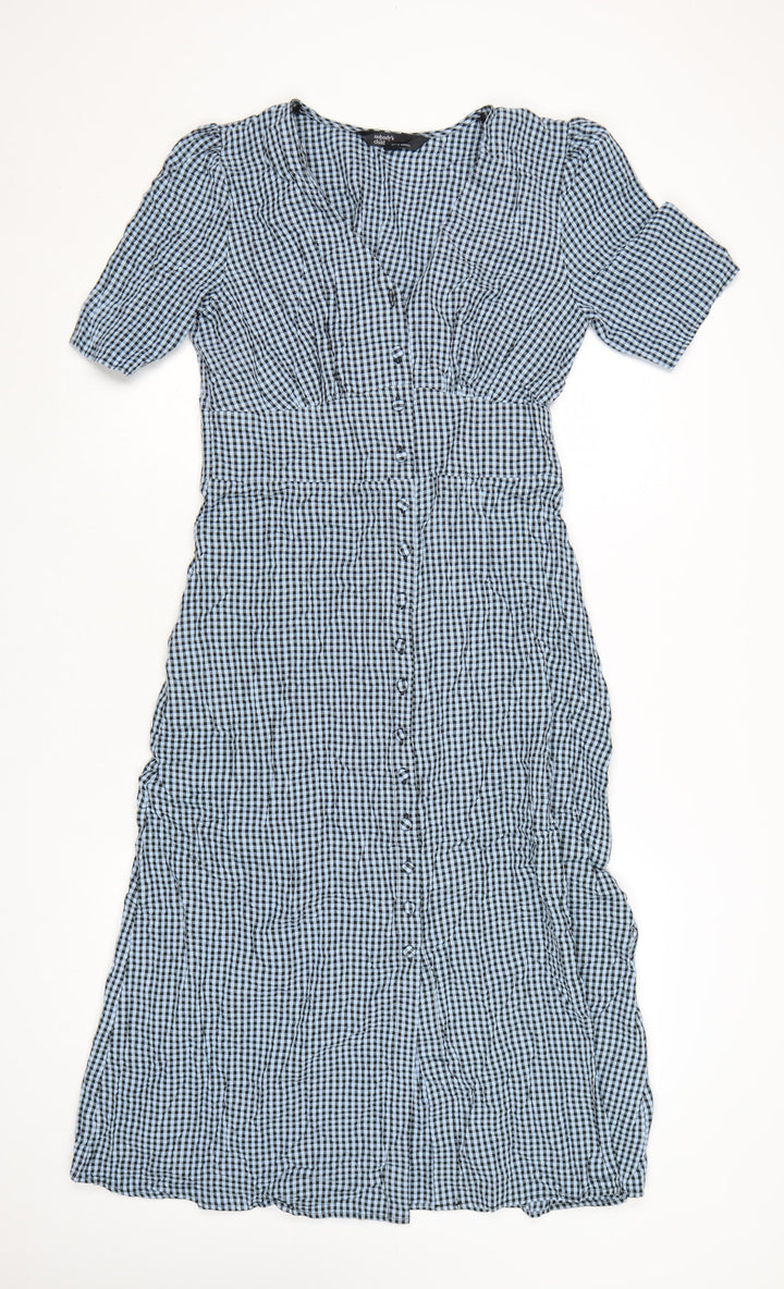 Nobody's Child Women's Blue Check Midi Shirt Dress Size 12