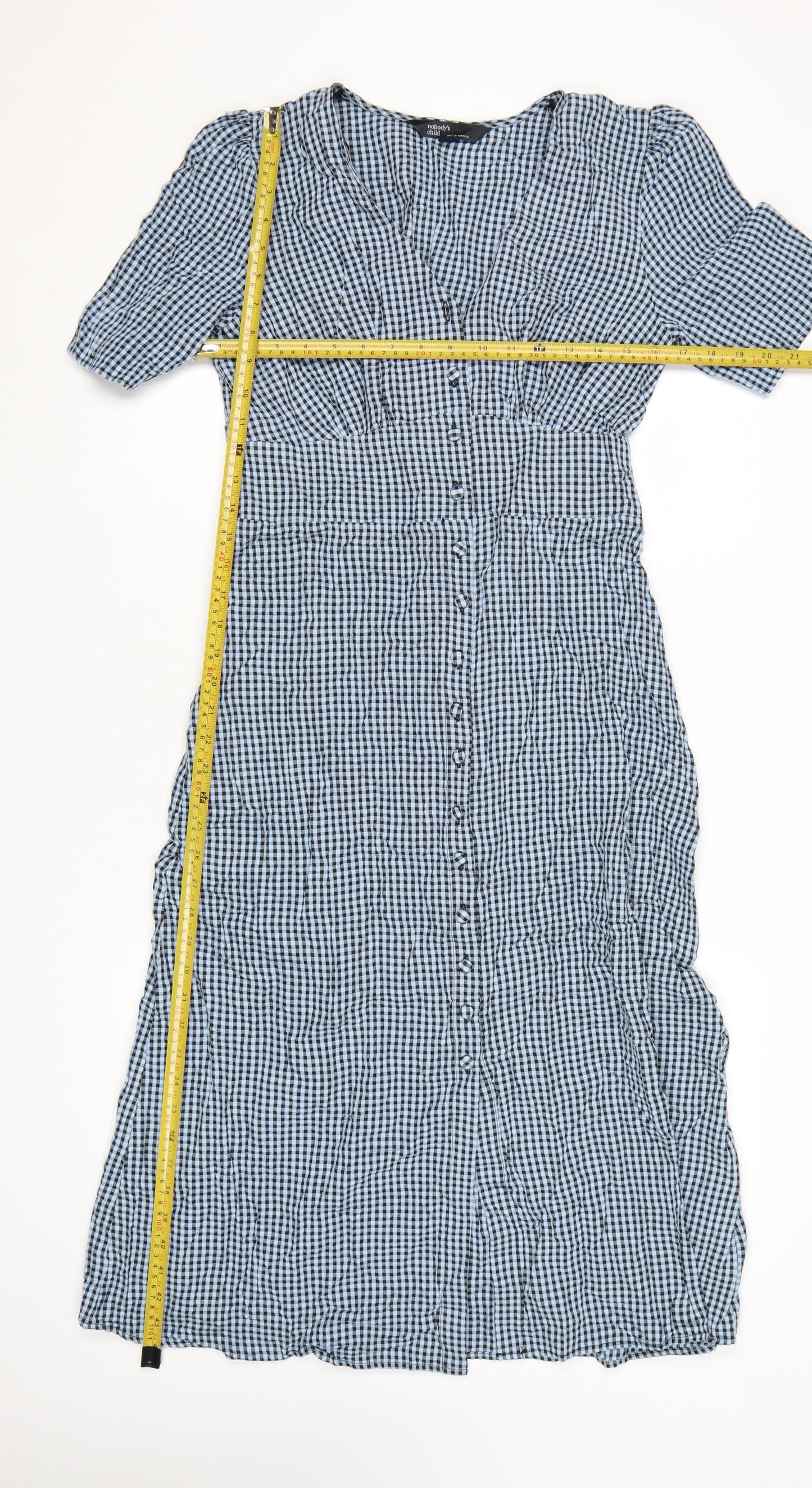 Nobody's Child Women's Blue Check Midi Shirt Dress Size 12