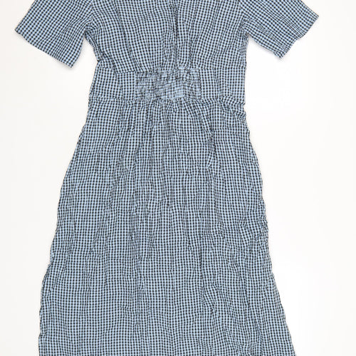 Nobody's Child Women's Blue Check Midi Shirt Dress Size 12