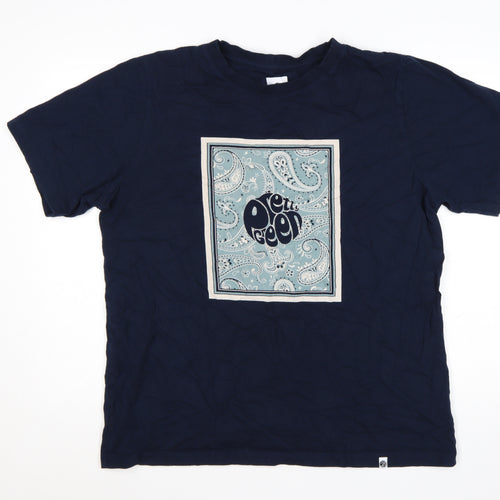 Pretty Green Men's Navy Blue Paisley Graphic T-Shirt XXL Cotton