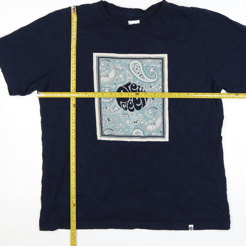 Pretty Green Men's Navy Blue Paisley Graphic T-Shirt XXL Cotton
