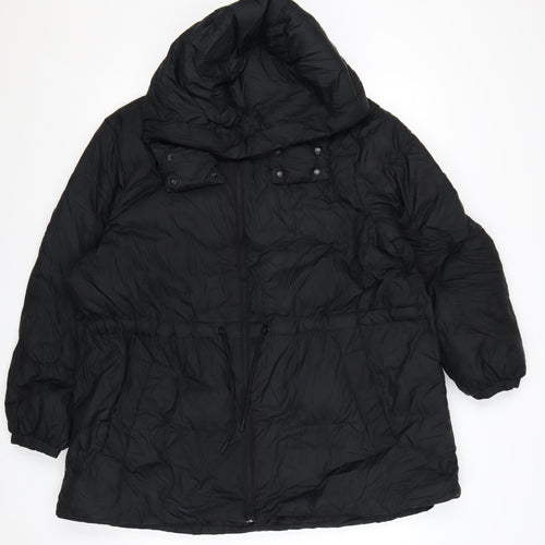 Marks and Spencer Womens Black Long Puffer Coat Size 20 Hooded Down Warm