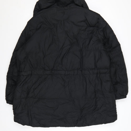 Marks and Spencer Womens Black Long Puffer Coat Size 20 Hooded Down Warm