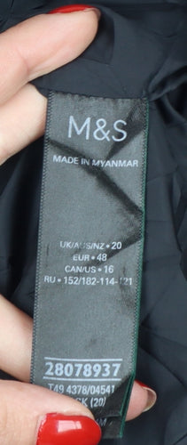 Marks and Spencer Womens Black Long Puffer Coat Size 20 Hooded Down Warm