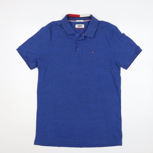 Tommy Jeans Men's Blue Short Sleeve Polo Shirt Size L Cotton Blend