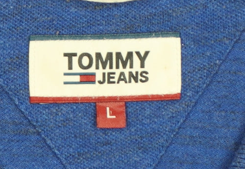 Tommy Jeans Men's Blue Short Sleeve Polo Shirt Size L Cotton Blend