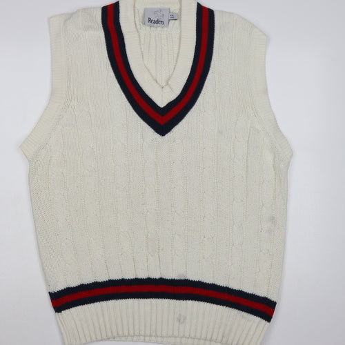 Readers Men's Ivory Cable-Knit Cricket Vest 2XL Acrylic Jumper
