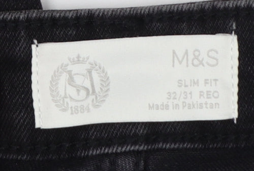 Marks and Spencer Men's Black Slim Fit Denim Jeans 32W 31L