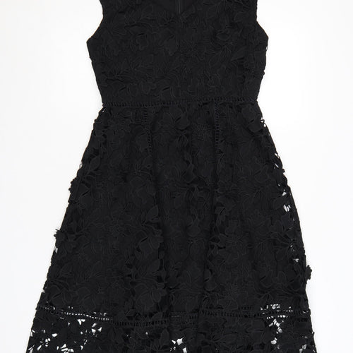 French Connection Women's Black Lace Fit & Flare Dress Size 10