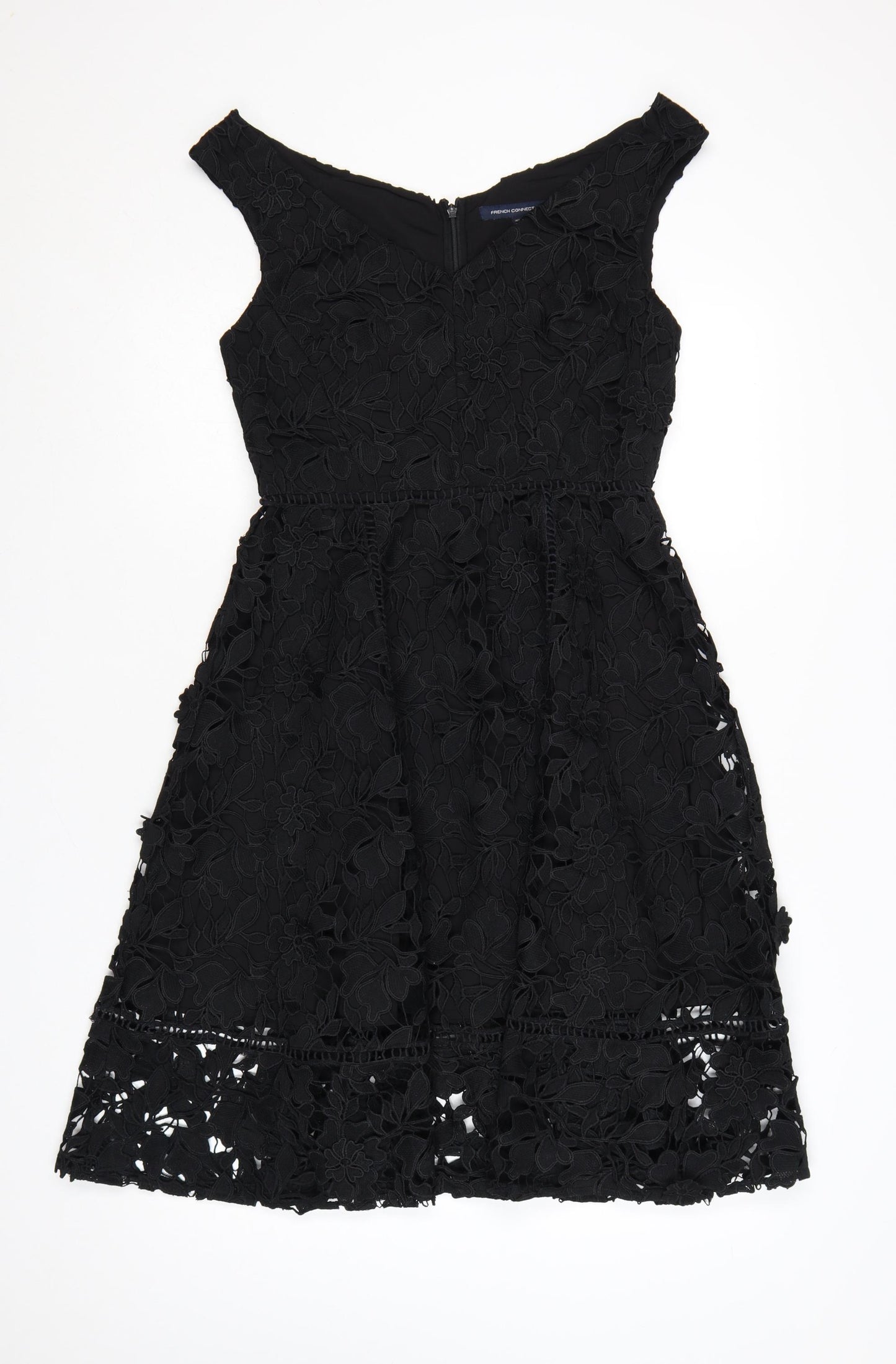 French Connection Women's Black Lace Fit & Flare Dress Size 10